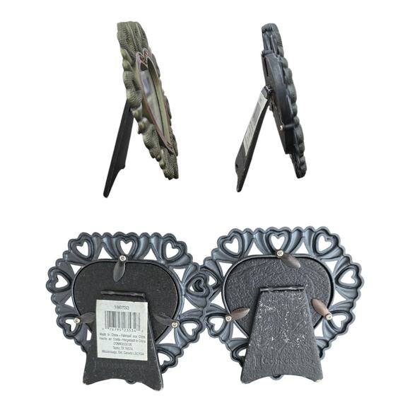 2 Resin Jeweled Heart Shaped Silverstone Photo Picture Frame Holds 2.5"x2.5" - Picture 2 of 4